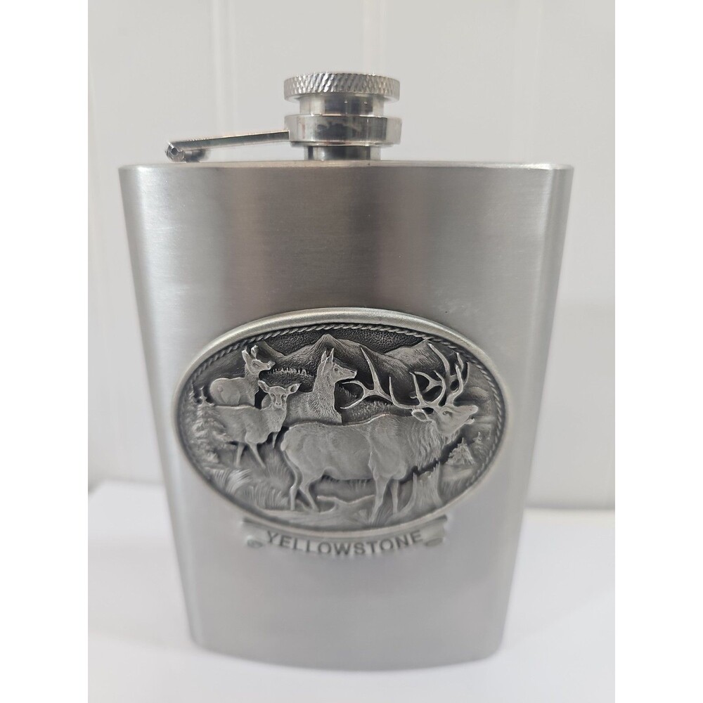 Heritage Pewter Yellowstone Elk Flask 8oz Stainless Steel